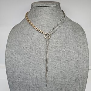 Unique Two-Tone Silver and Gold Lariat Necklace